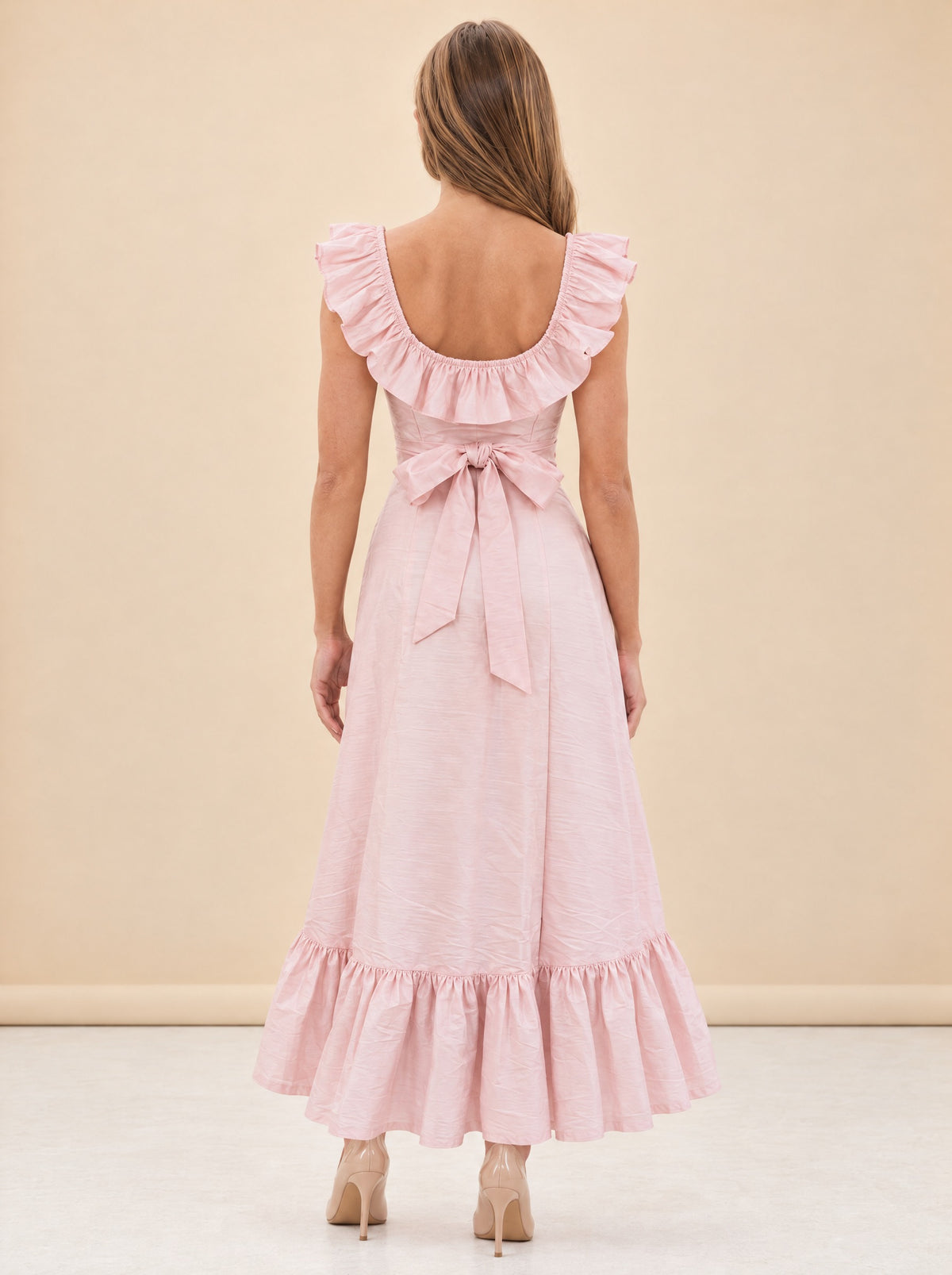 The Camille Dress in Powder Pink model_back