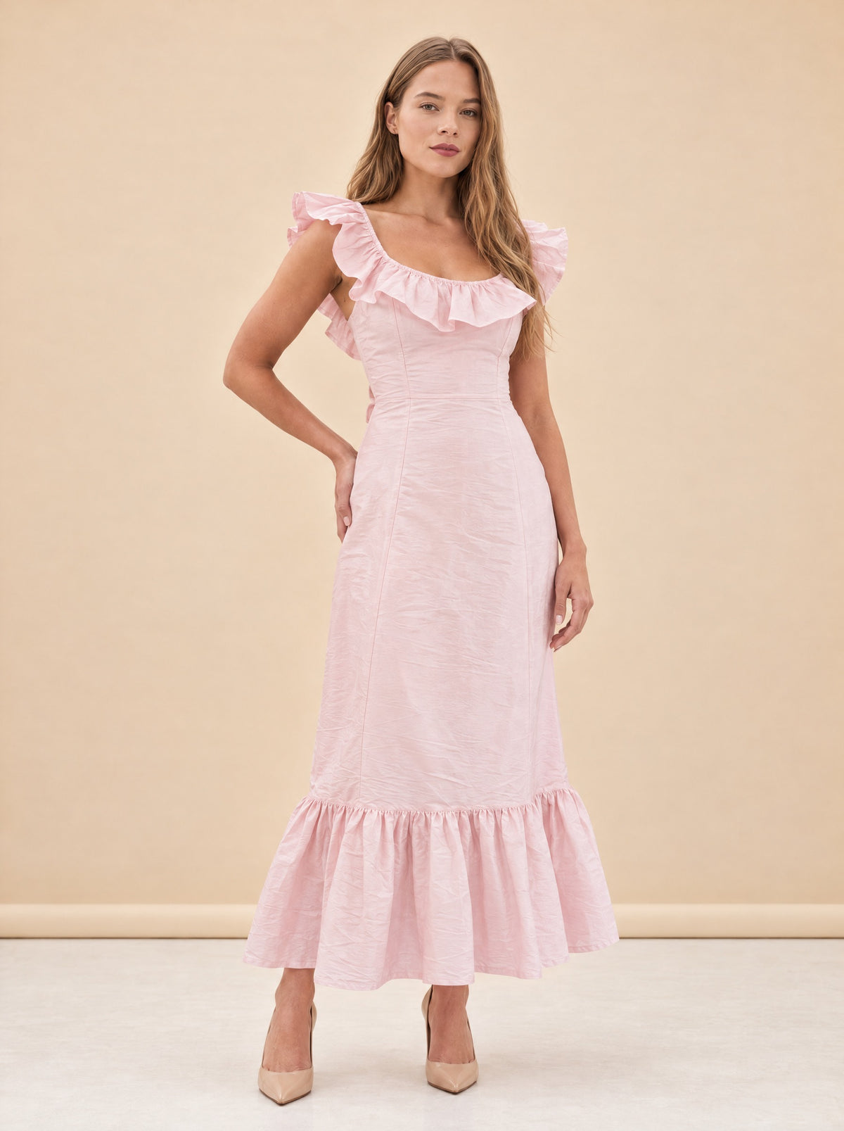 The Camille Dress in Powder Pink model_front_3