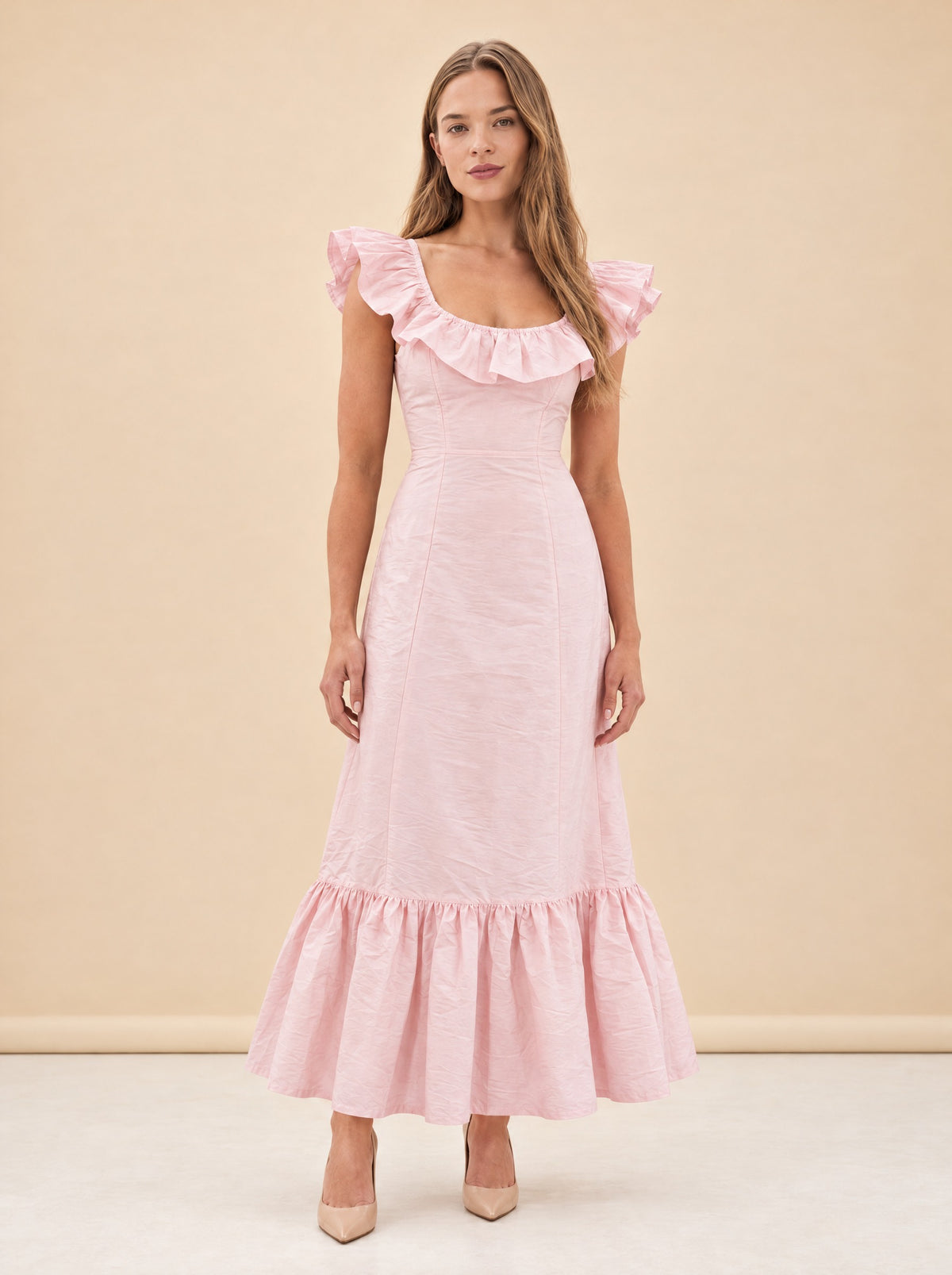 The Camille Dress in Powder Pink model_front