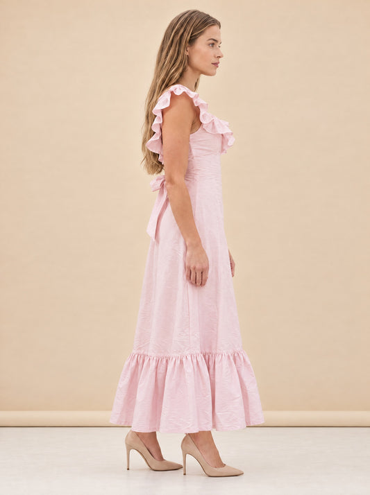 The Camille Dress in Powder Pink model_side