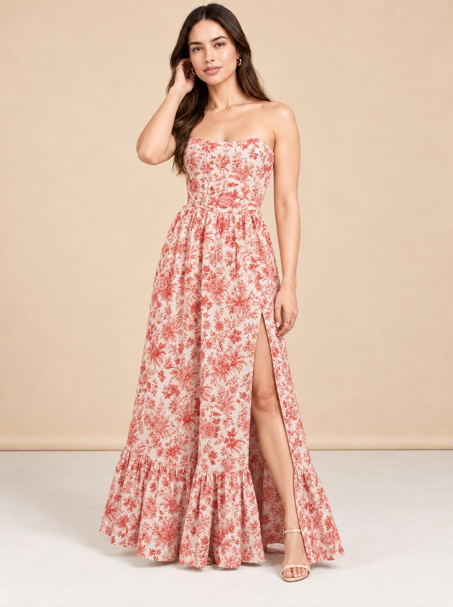 The Charlotte Dress in Red Toile model_front_3