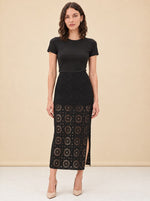 The Crochet Midi Skirt -- Black model_front