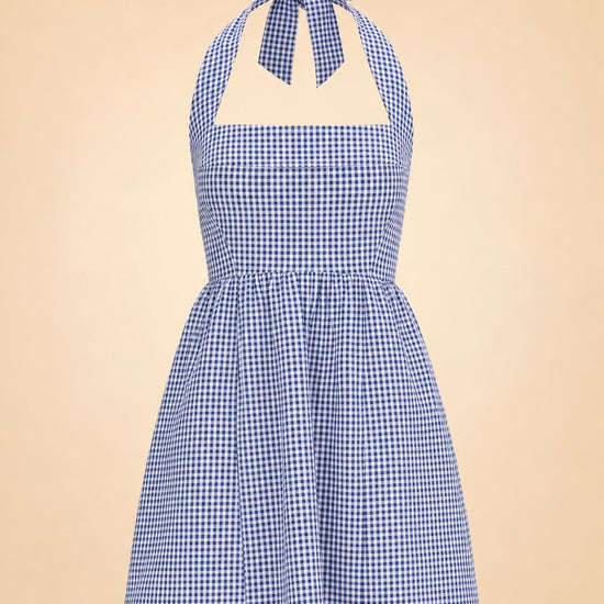 The Fleur Mini Dress - Navy Gingham ghost_front