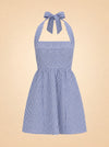 The Fleur Mini Dress - Navy Gingham ghost_front