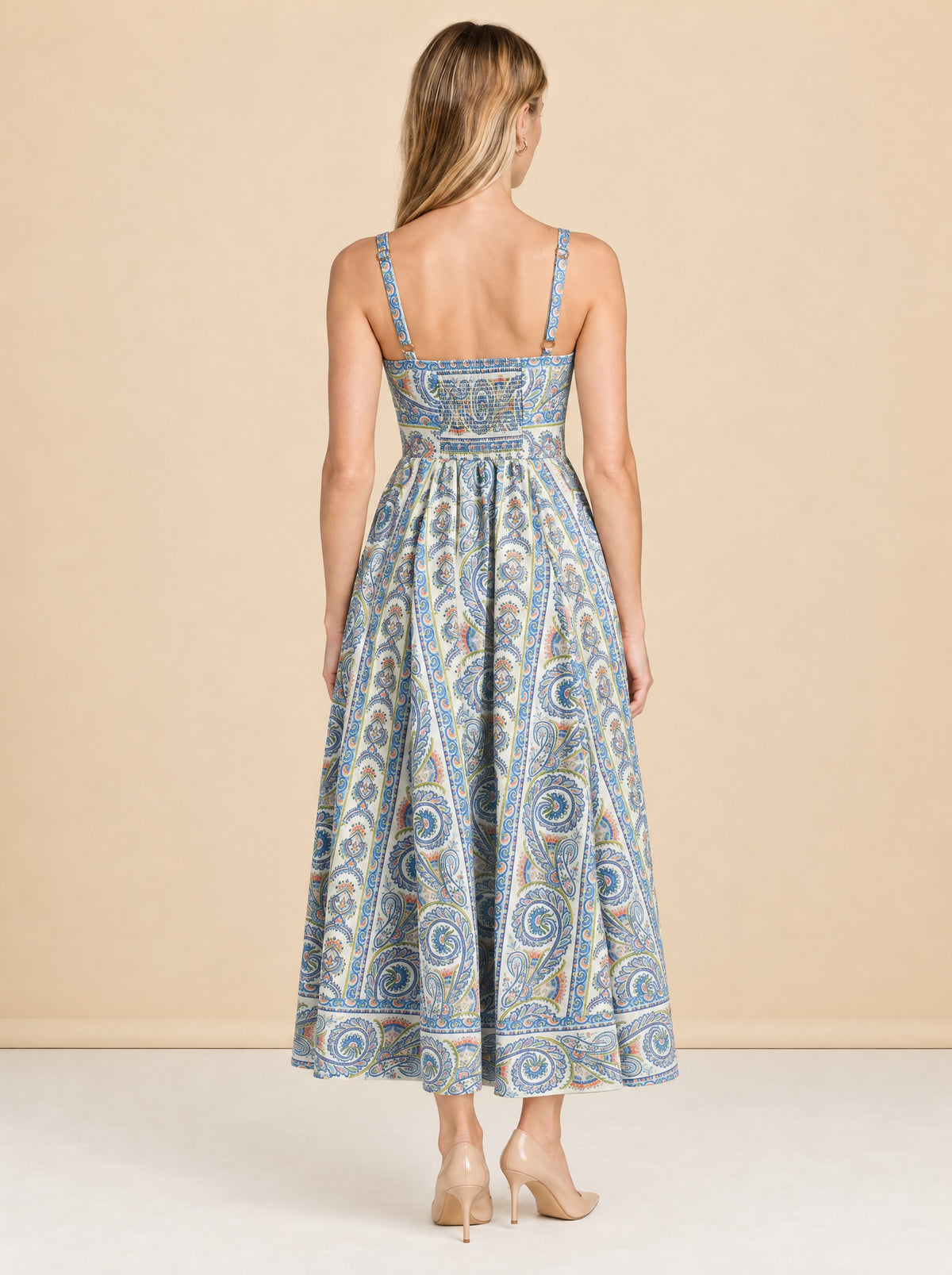 The Margot Stripe Fit & Flare Midi Dress model_back