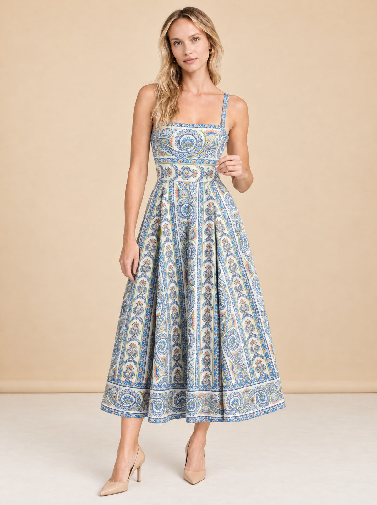 The Margot Stripe Fit & Flare Midi Dress model_front_2