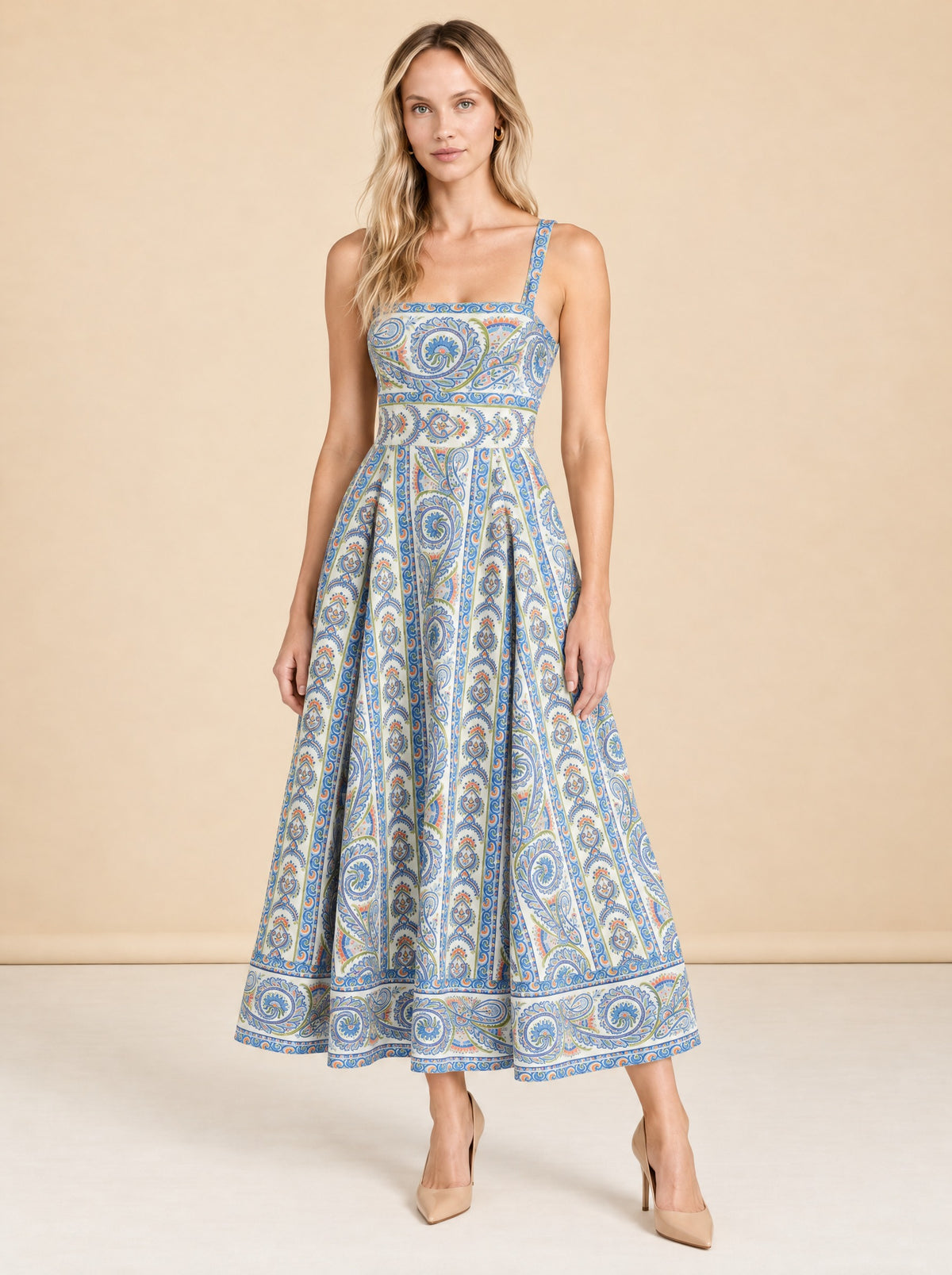 The Margot Stripe Fit & Flare Midi Dress model_front_3