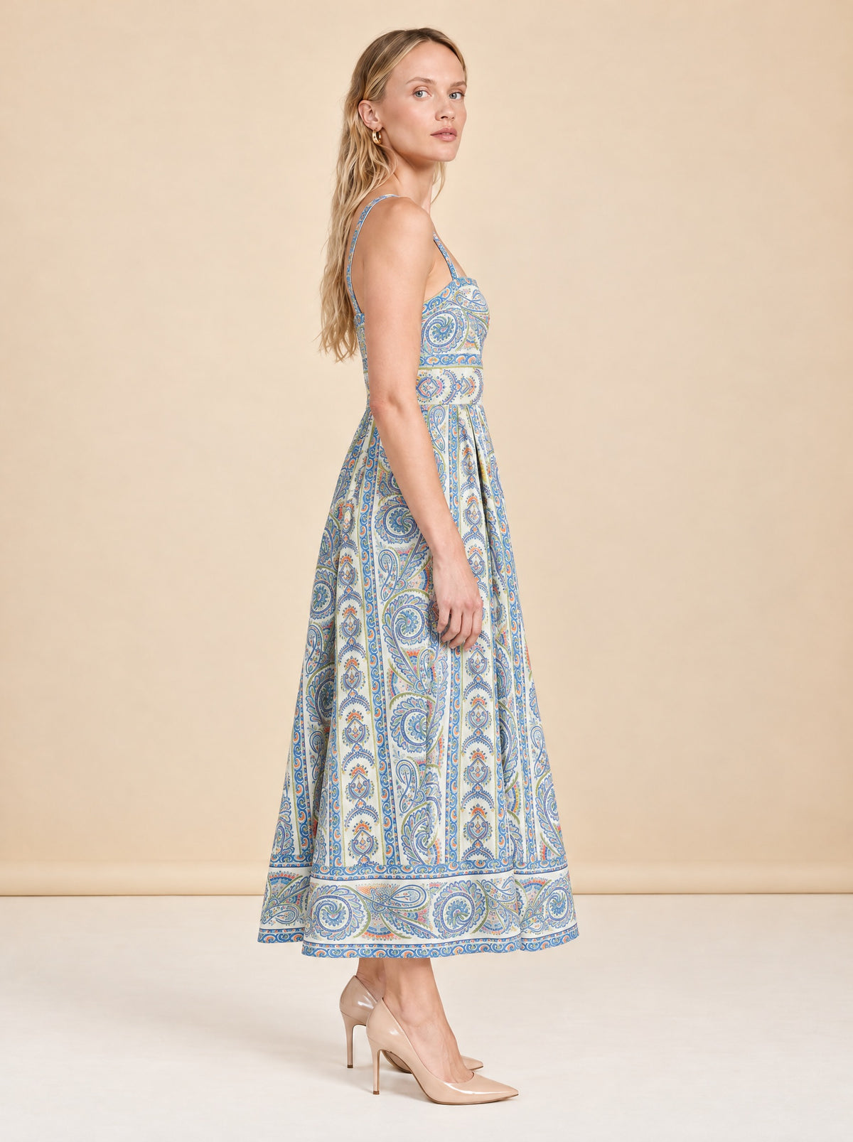 The Margot Stripe Fit & Flare Midi Dress model_side