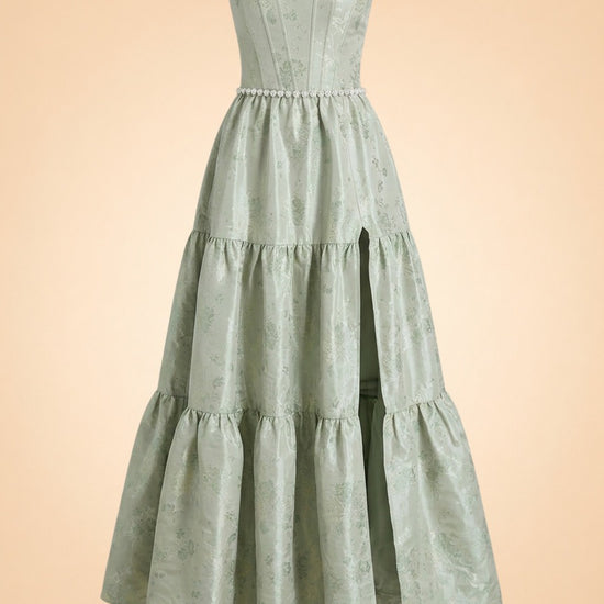 THE VIVIAN DRESS IN SAGE WINDSOR BROCADE ghost_front