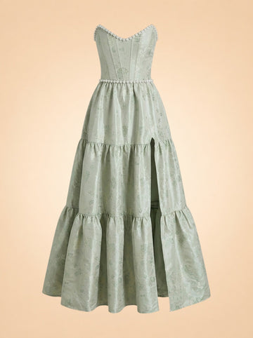 THE VIVIAN DRESS IN SAGE WINDSOR BROCADE ghost_front