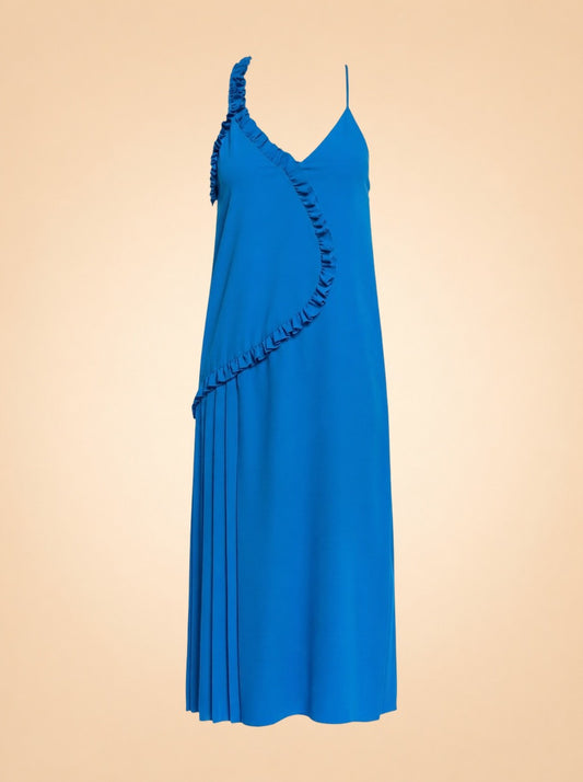 Cédric Charlier Turquoise Ruffle Slip Dress — front