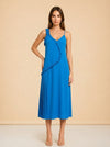 Cédric Charlier Turquoise Ruffle Slip Dress — on model, front