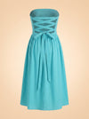 Turquoise Strapless Ruched Midi Dress