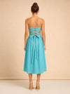 Turquoise Strapless Ruched Midi Dress