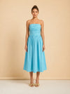 Turquoise Strapless Ruched Midi Dress