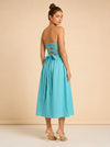 Turquoise Strapless Ruched Midi Dress