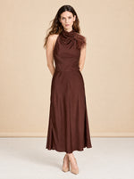 Truffle Feather Embellished Halter Dress model_front