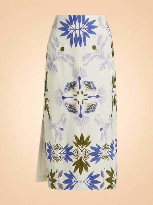 Women’s Chandler Embroidered Floral Midi-Skirt by Marie Oliver — front detail