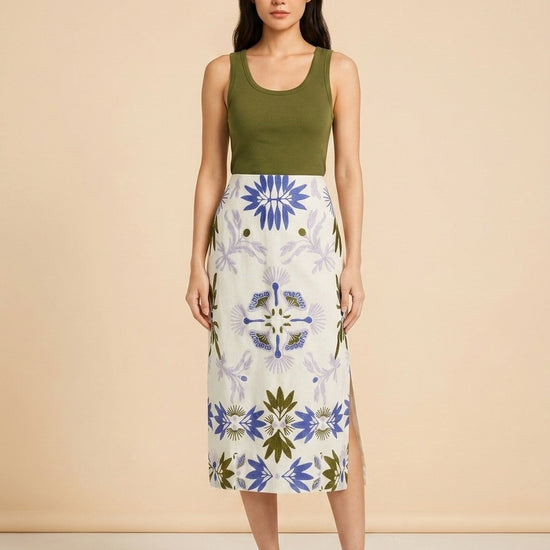 Women’s Chandler Embroidered Floral Midi-Skirt by Marie Oliver — front