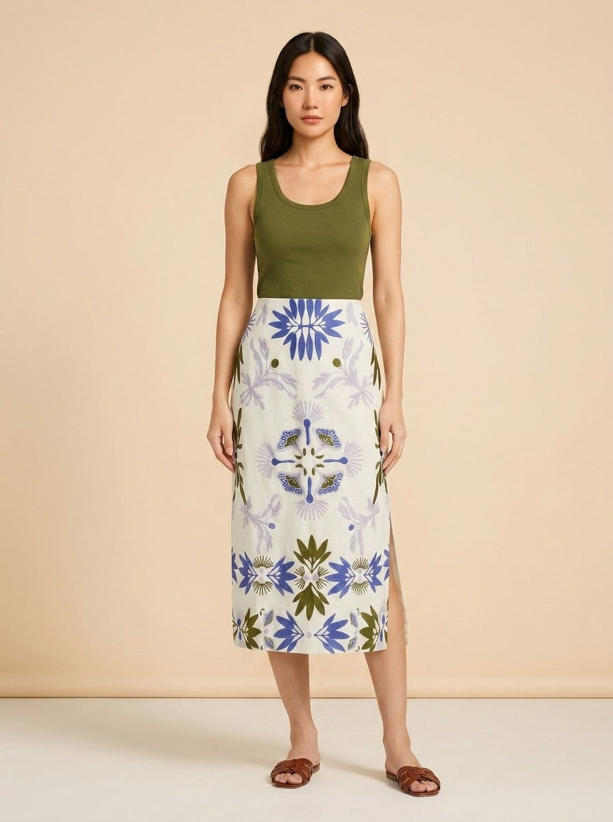 Women’s Chandler Embroidered Floral Midi-Skirt by Marie Oliver — front