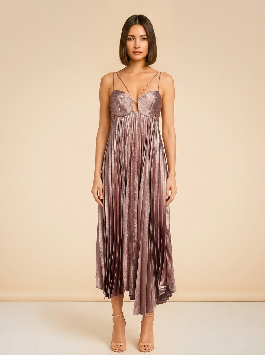 Women's Willcocks Metallic Pleated Midi-Dress model_front