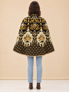 1970s Yellow Floral Wool Tapestry Cape, Vintage Geometric Cloak model_back
