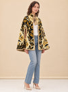 1970s Yellow Floral Wool Tapestry Cape, Vintage Geometric Cloak model_front_2