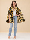 1970s Yellow Floral Wool Tapestry Cape, Vintage Geometric Cloak model_front_3