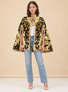 1970s Yellow Floral Wool Tapestry Cape, Vintage Geometric Cloak model_front