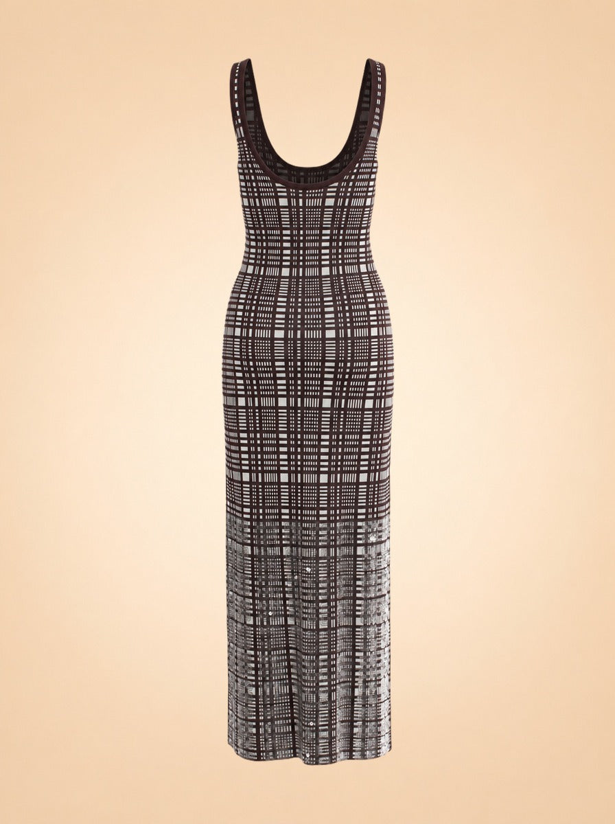 Plaid Knit Metallic-Hem Tank Maxi Dress — ghost back