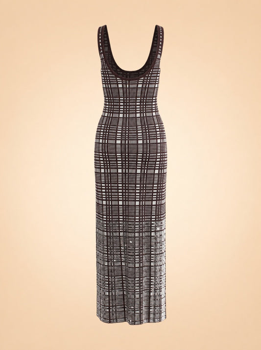 Plaid Knit Metallic-Hem Tank Maxi Dress — ghost back