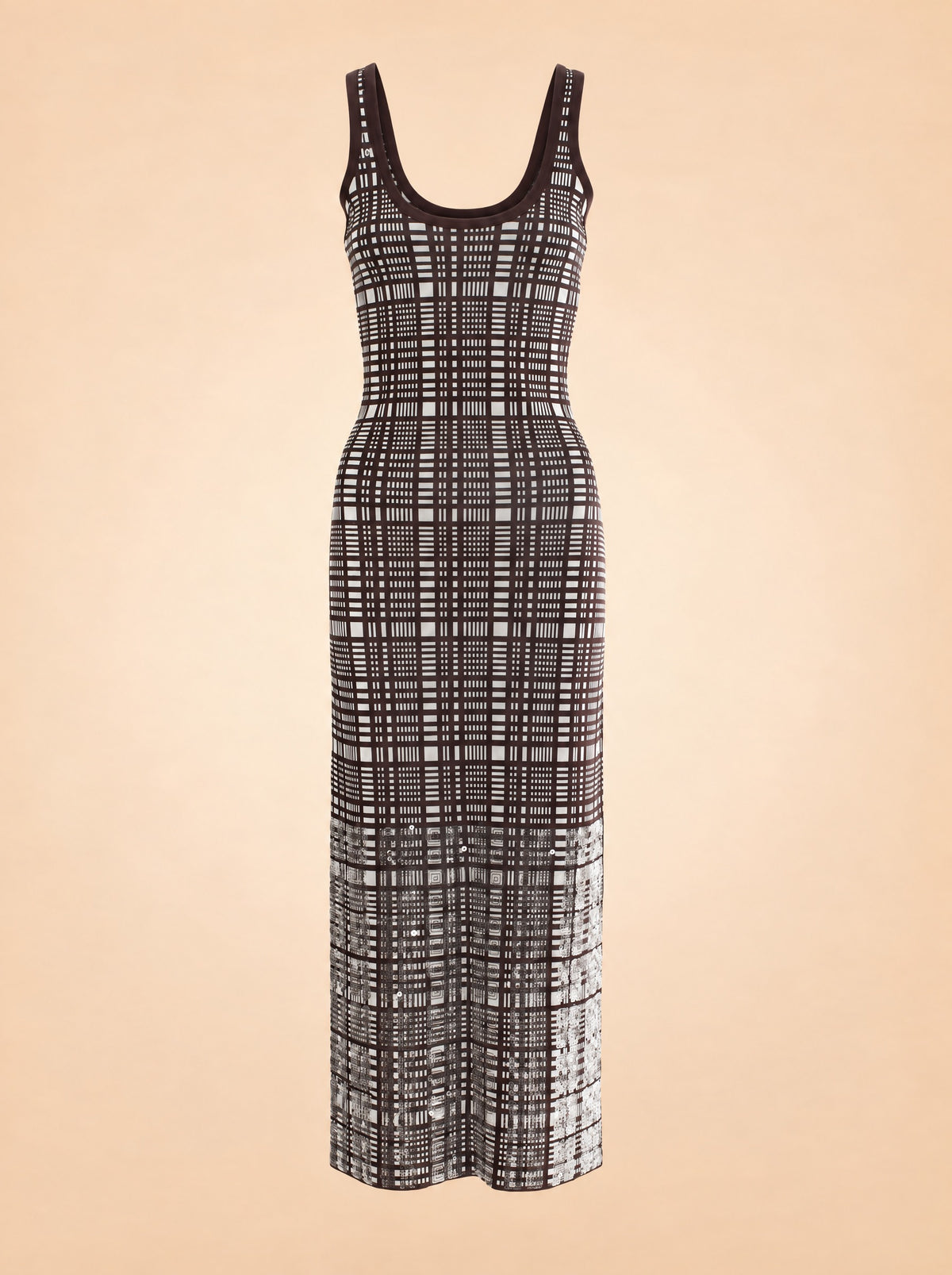 Plaid Knit Metallic-Hem Tank Maxi Dress — ghost front