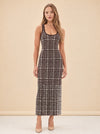Plaid Knit Metallic-Hem Tank Maxi Dress — model front